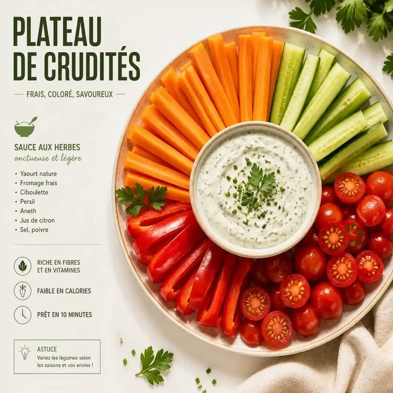 Plateau de crudités avec sauce maison pour apéro
