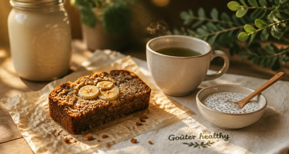Goûter healthy : banana bread, thé vert et yaourt aux graines de chia