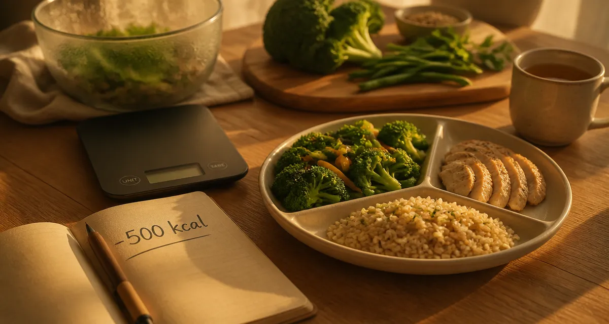 Nutrition perdre du poids : déficit calorique modéré, assiette équilibrée