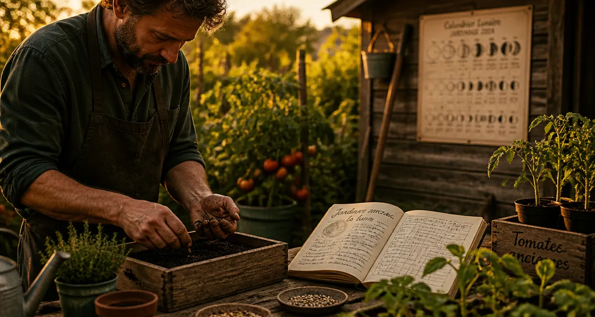 Quand semer les tomates avec la lune, jardinier semant graines