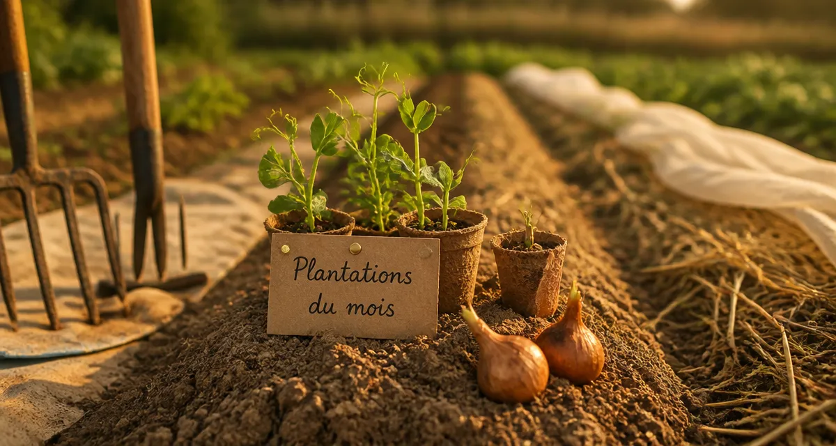 Que peut on planter dans le jardin en ce moment : petits pois en godets et oignons, paillage et voile d’hivernage