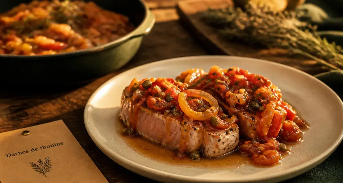 Recette thonine à la provençale : darne fondante, tomates, poivrons, câpres