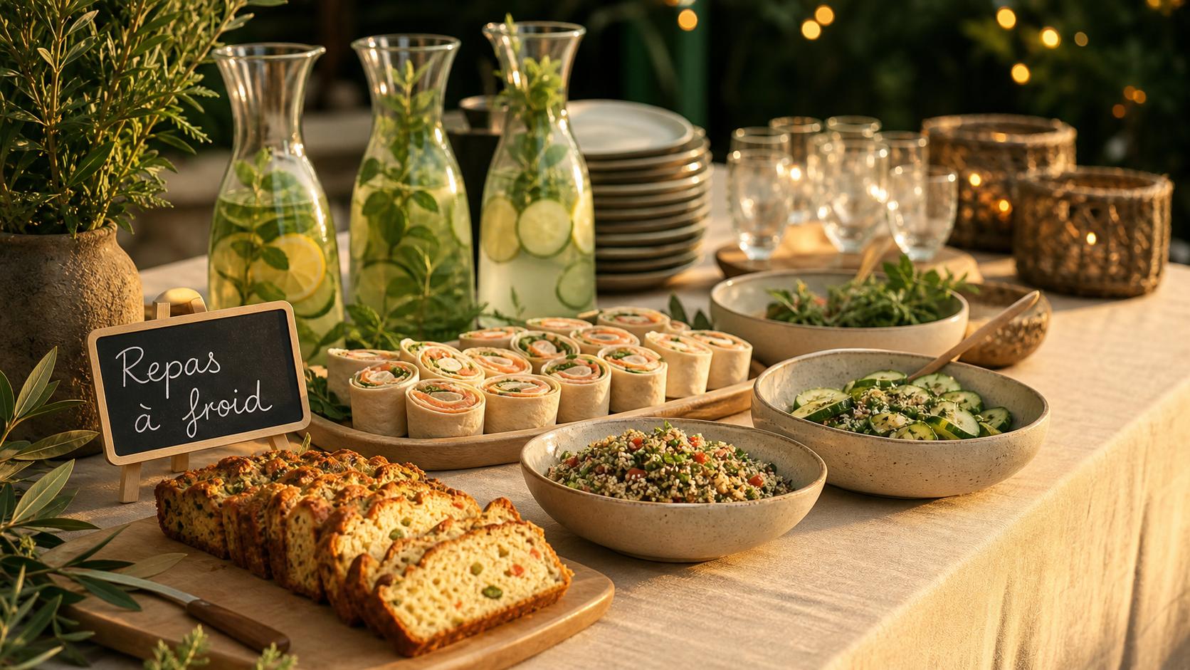 Repas froid entre amis : buffet froid en table de jardin
