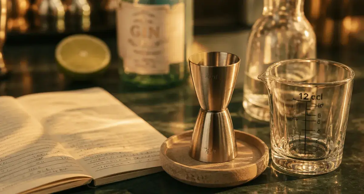 Tableau dose alcool bar cl au comptoir, jigger et verre doseur 12 cl