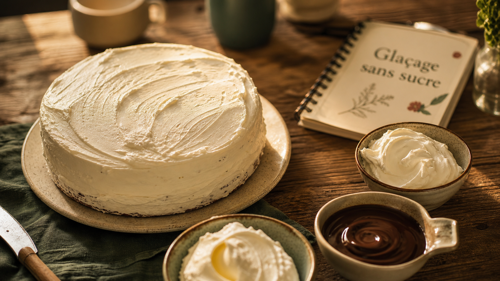 Glaçage sans sucre glace crème de coco et chocolat noir sur gâteau blanc