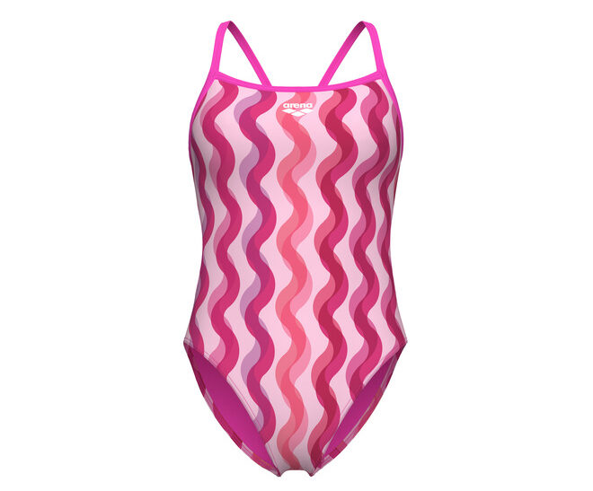 Costume da donna Arena ottobre rosa 2025 collezione Breast Cancer Awareness in rosa con motivo a onde.