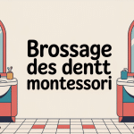 Enfant apprend à se brosser les dents Montessori dans salle de bain adaptée