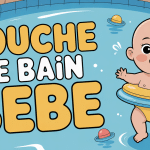 Bébé avec couche de bain bébé au bord d'une piscine