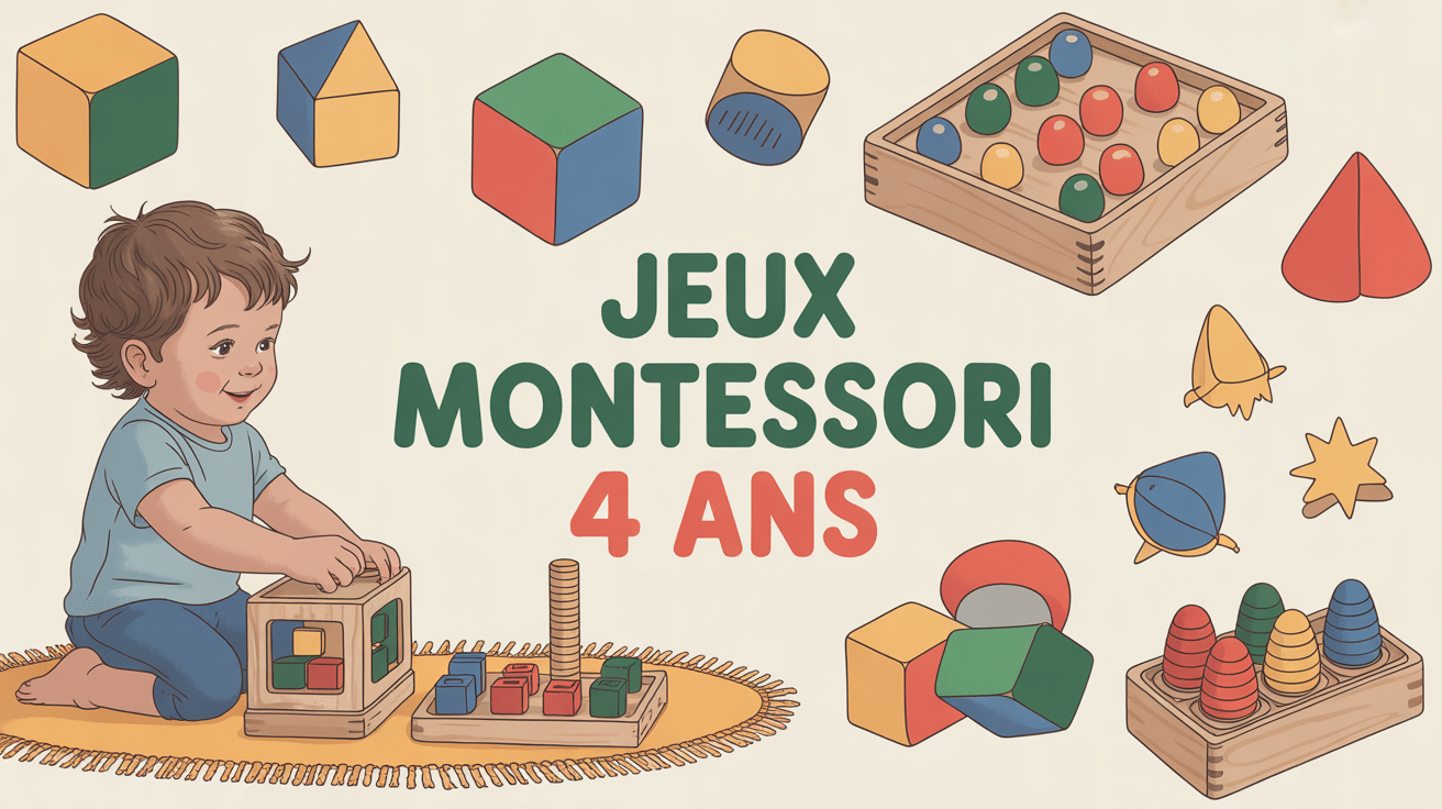 Enfant jouant avec jeux montessori 4 ans sur tapis