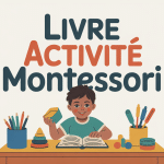 Enfant manipulant du matériel éducatif avec livre activité montessori