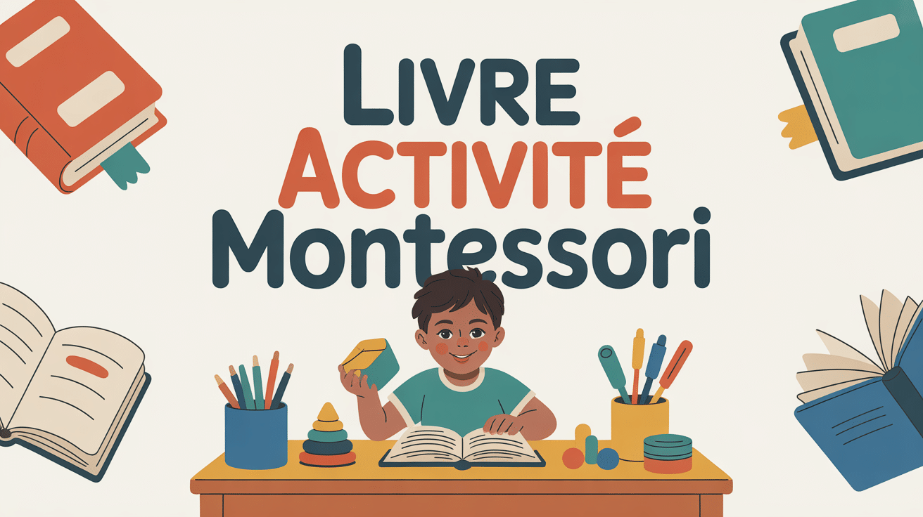 Enfant manipulant du matériel éducatif avec livre activité montessori