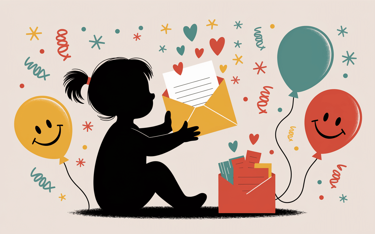 Enfant heureuse découvrant une lettre amusante pour ma petite fille