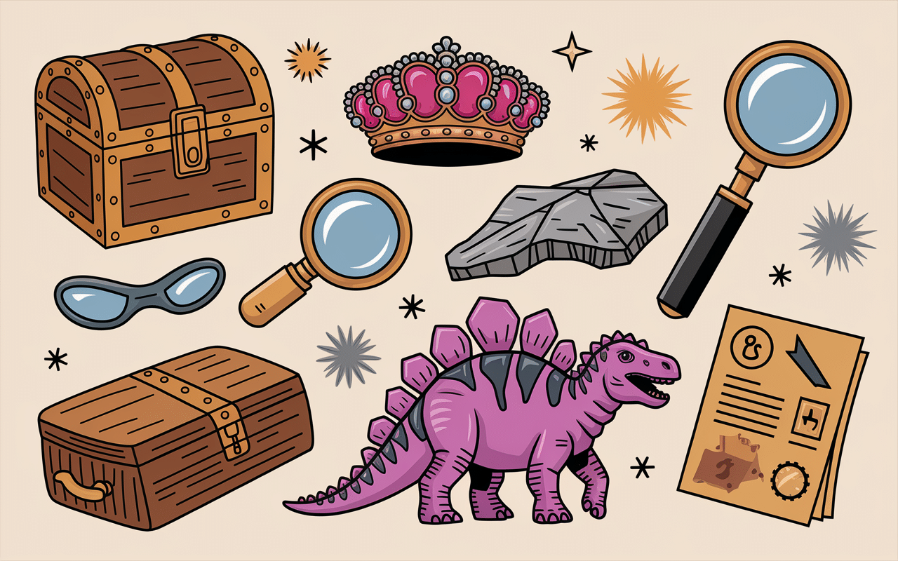 chasse au tresor enfant coffre princesse detective dinosaure