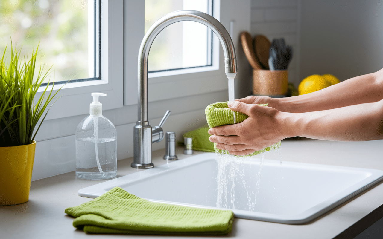 Nettoyage biberon cuisine propre avec brosses et savon