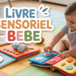 bébé découvrant livre sensoriel bébé sur tapis avec textures