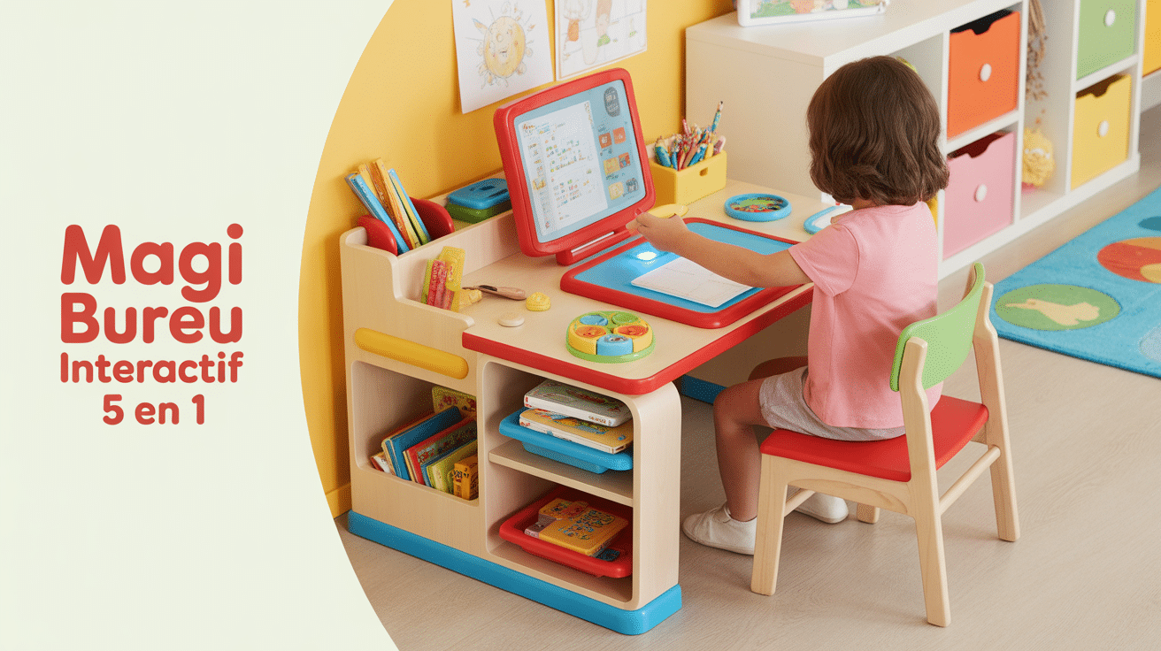 Enfant utilisant le magi bureau interactif 5 en 1 moderne
