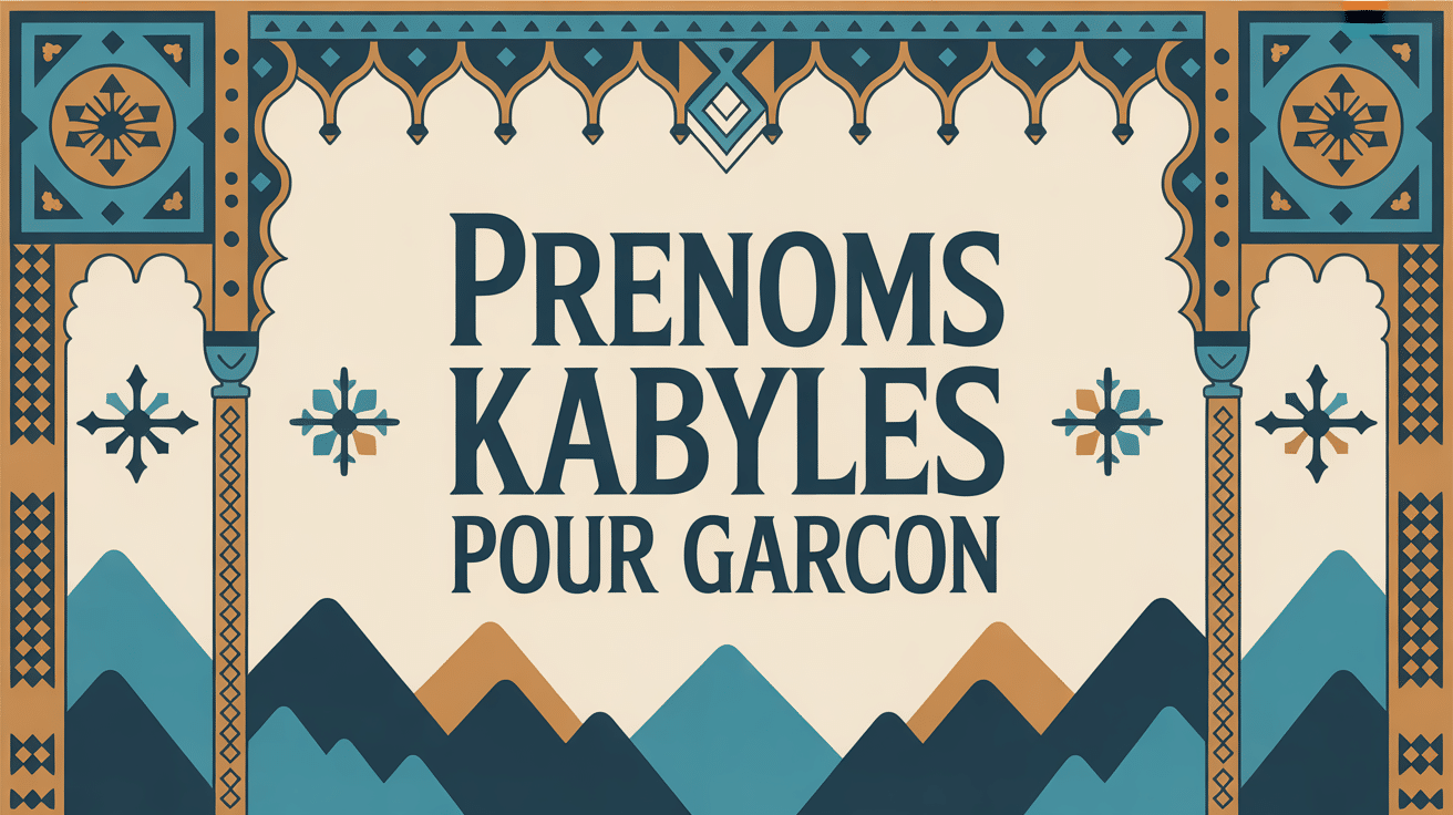 Illustration parchemin avec motifs berbères et texte prenom kabyl garcon
