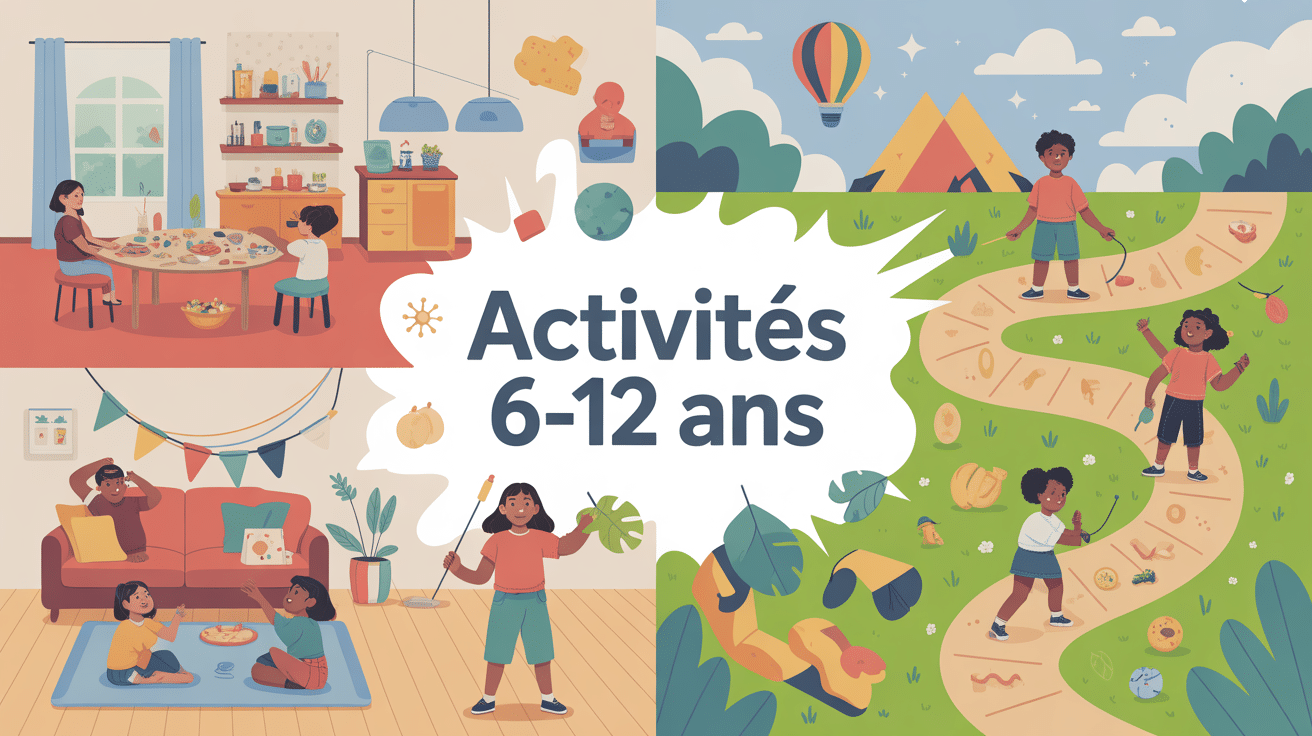 Illustration activités 6-12 ans à la maison et dehors