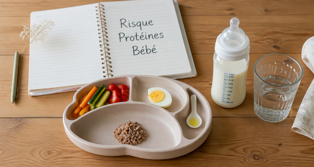 consequence trop de proteine bebe assiette portion viande legumes biberon