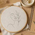 kit de broderie moderne motif line art sur table