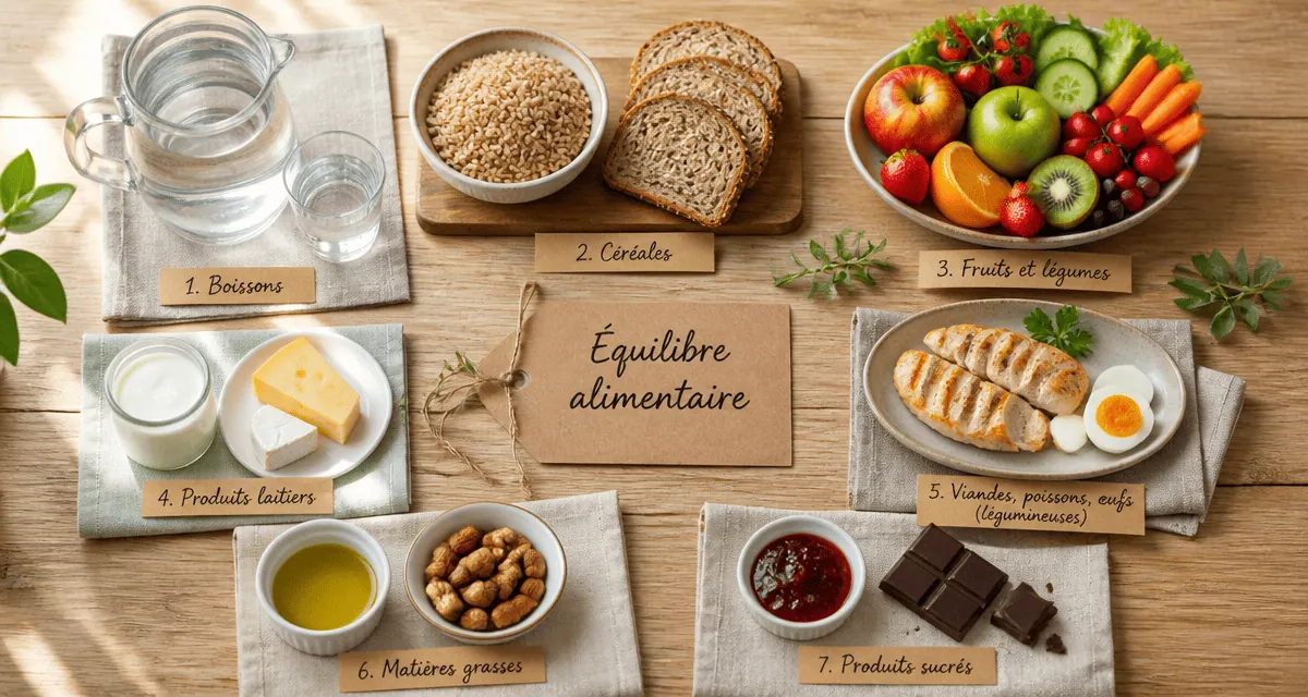 les 7 groupes d aliments tableau sur une table
