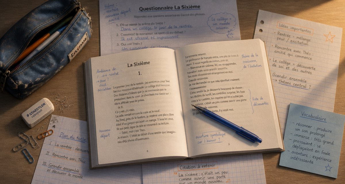 Livre La Sixième avec questionnaire et correction, bureau d’élève