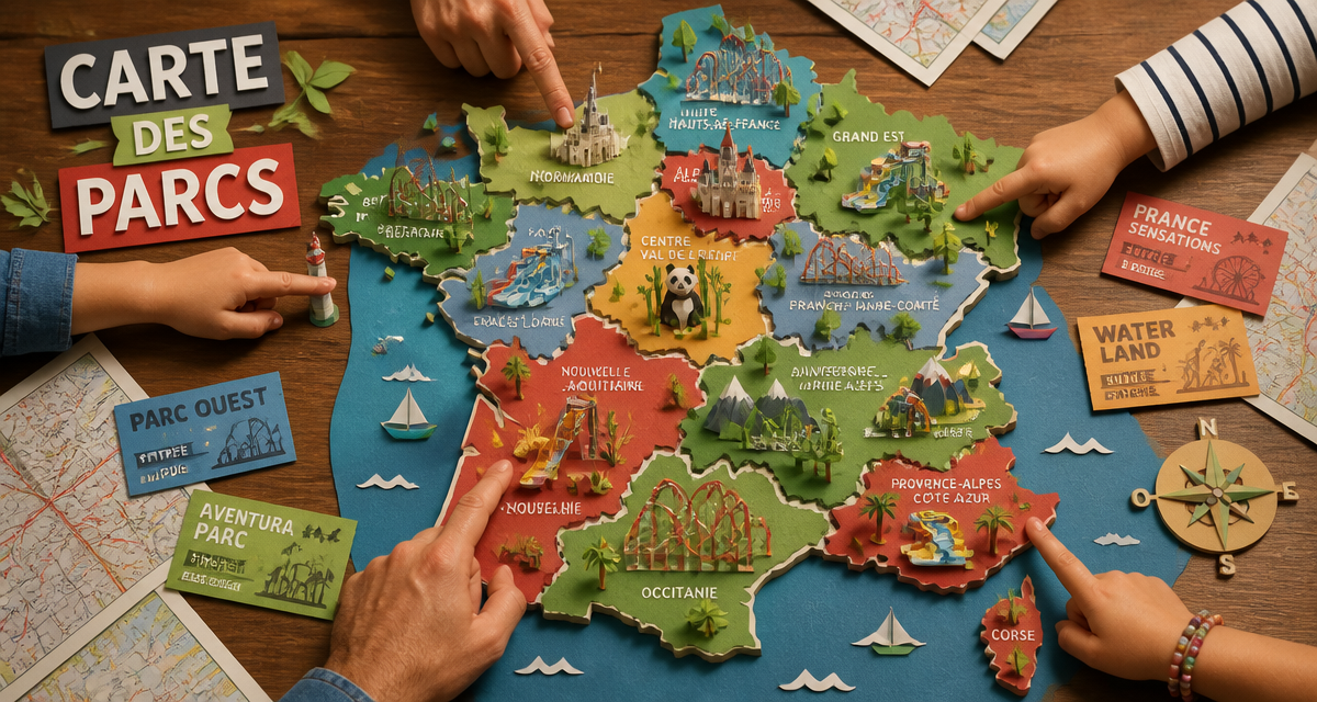 carte des parcs attraction france vue plongeante