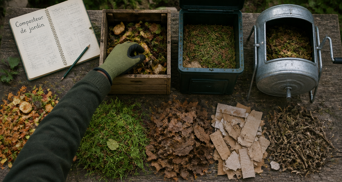 Composteur jardin différents modèles matières vertes brunes