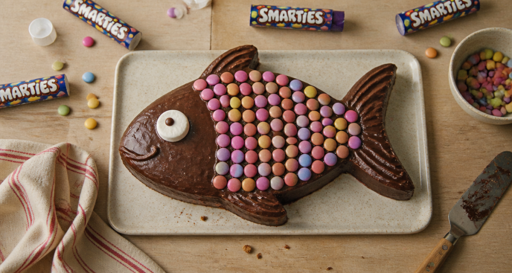 Gateau rigolo anniversaire poisson smarties
