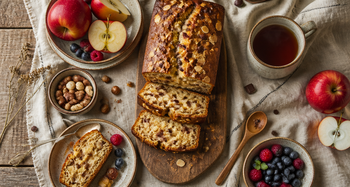 gouter healthy cake fondant pomme amande sur table rustique
