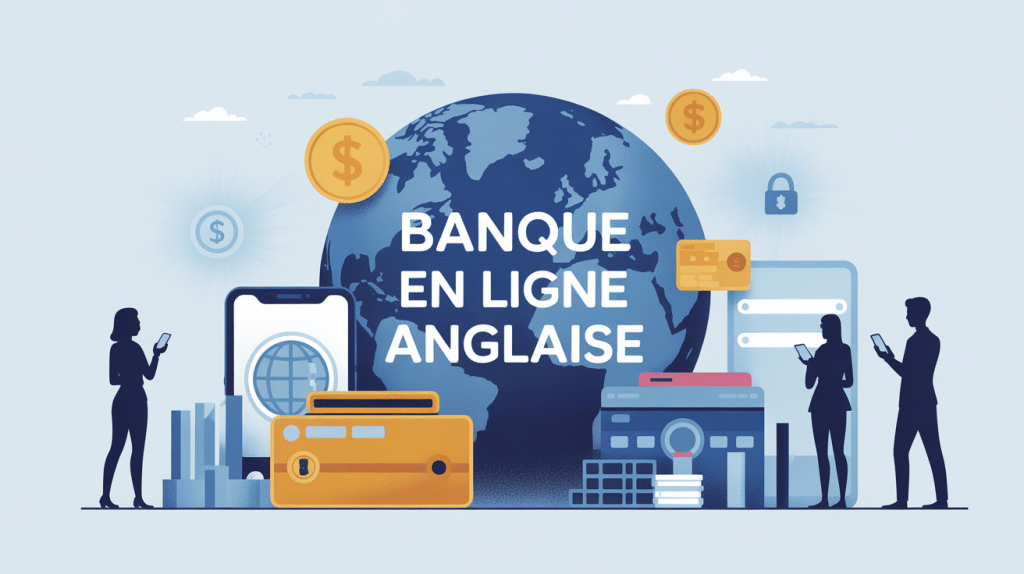 illustration banque en ligne anglaise smartphone globe