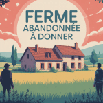 Ferme abandonnée à donner, illustration douce et stylisée