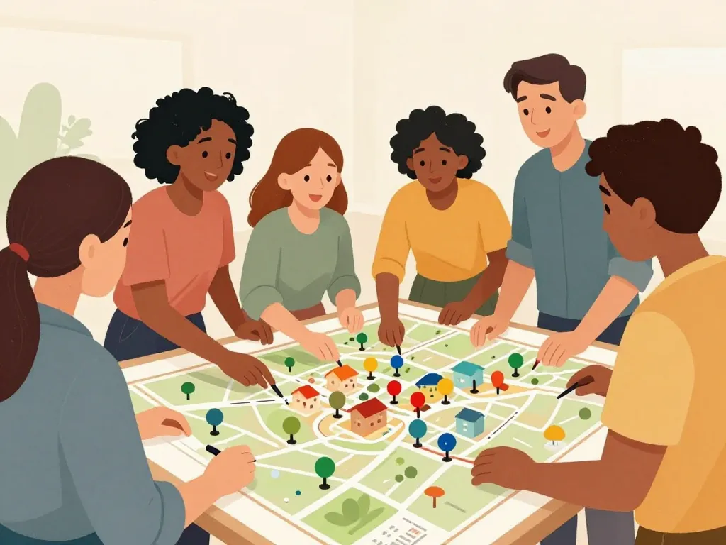habitatparticipatif net illustration groupes explorant carte projets collaboratifs France