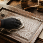 Ceruser un bois, main appliquant la patine sur meuble