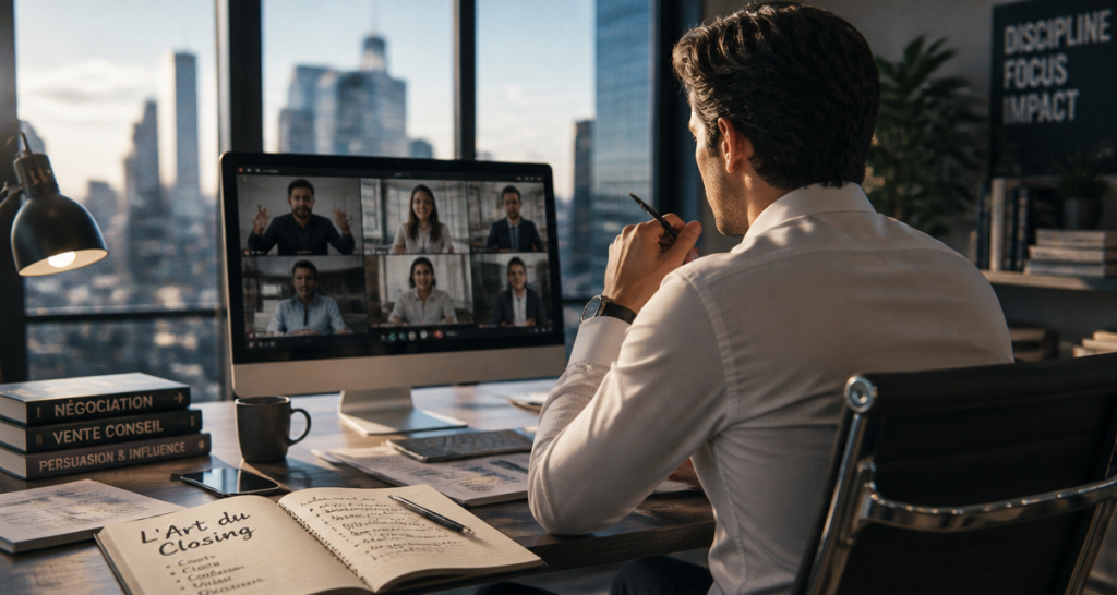 closing en visioconférence dans un bureau moderne