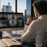 closing en visioconférence dans un bureau moderne