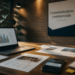 Bureau moderne avec outils de communication commerciale