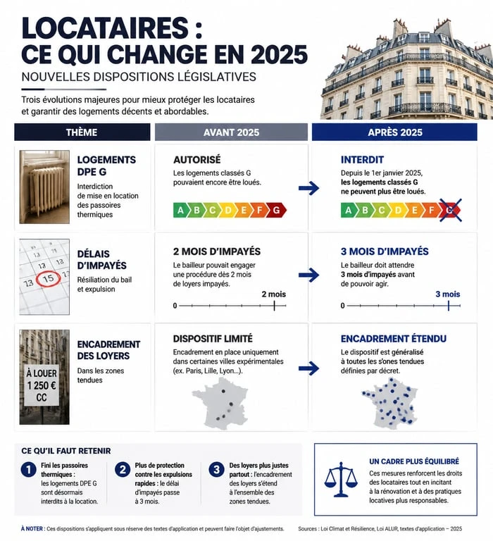 Infographie des changements de la nouvelle loi pour les locataires en 2025
