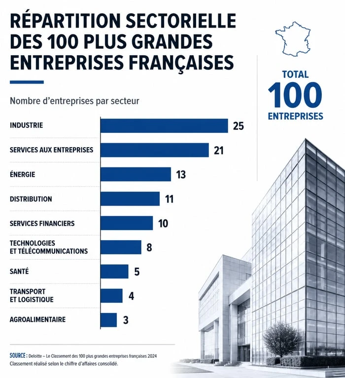Répartition sectorielle du top 100 des entreprises françaises