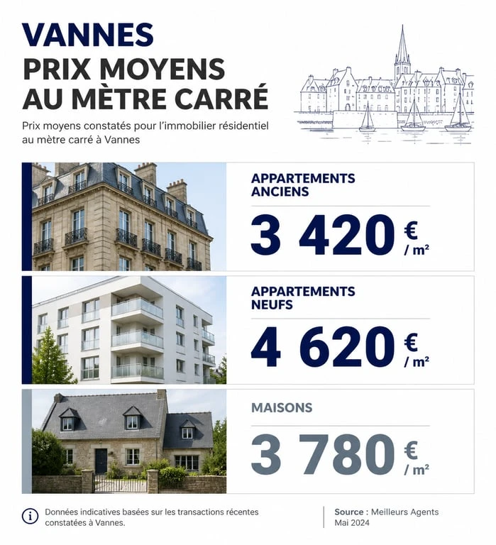 Prix immobilier Vannes : comparatif des prix au m² par type de bien