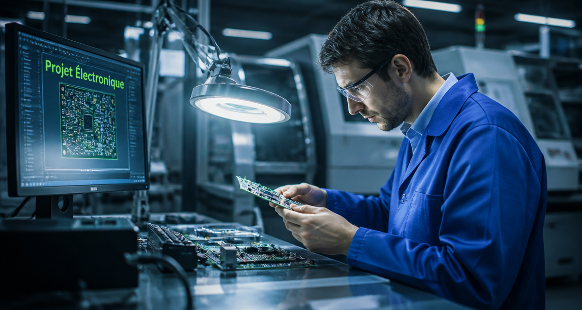 Ingénieur entreprise electronique examine carte PCB