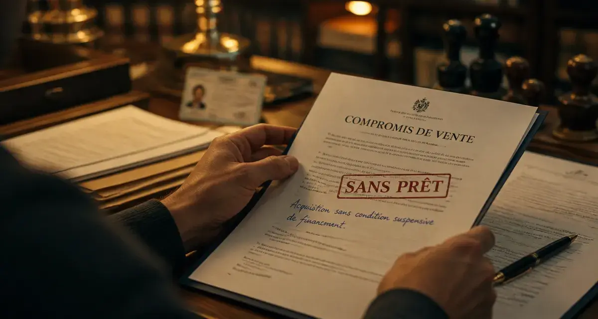 Compromis de vente sans emprunt : tampon “SANS PRÊT” sur document