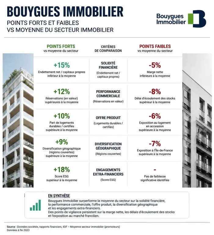Infographie comparative des avis et services Bouygues Immobilier par rapport au marché immobilier