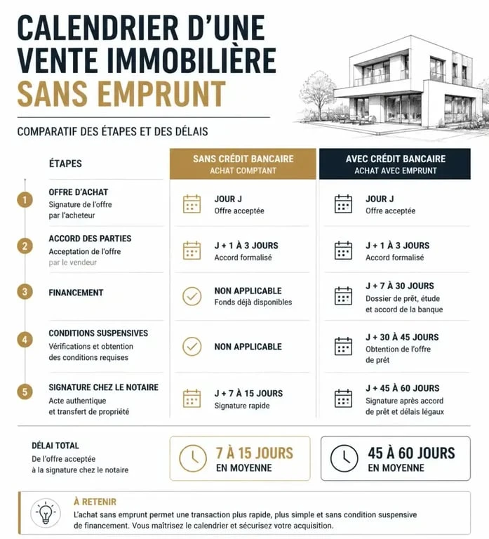 Calendrier et étapes d'un compromis de vente sans emprunt immobilier