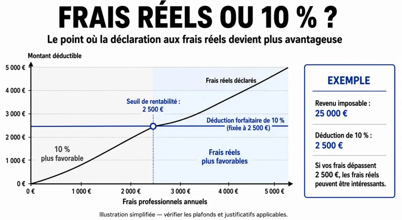 Comparaison entre déduction forfaitaire et frais réels pour le calcul des impôts