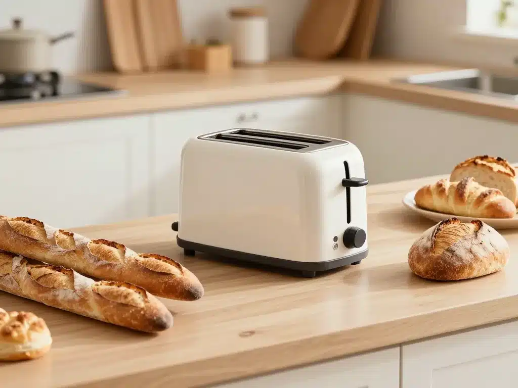 scène grille pain baguette dans cuisine compacte avec pains variés
