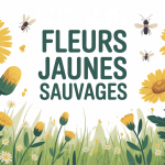 Illustration guide fleur jaune sauvage dans prairie naturelle
