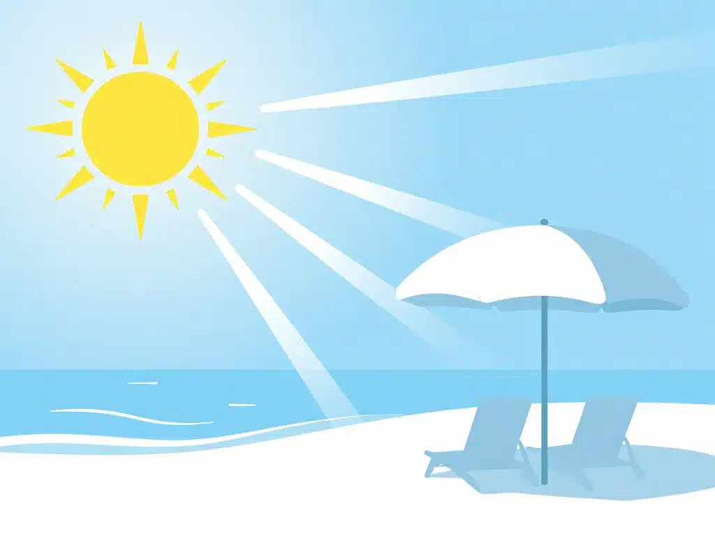 Schéma parasol plage filtrant les UV sur sable
