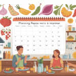 illustration cuisine organisée avec planning repas mois à imprimer