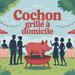 Fête familiale cochon grillé à domicile prix jardin ambiance